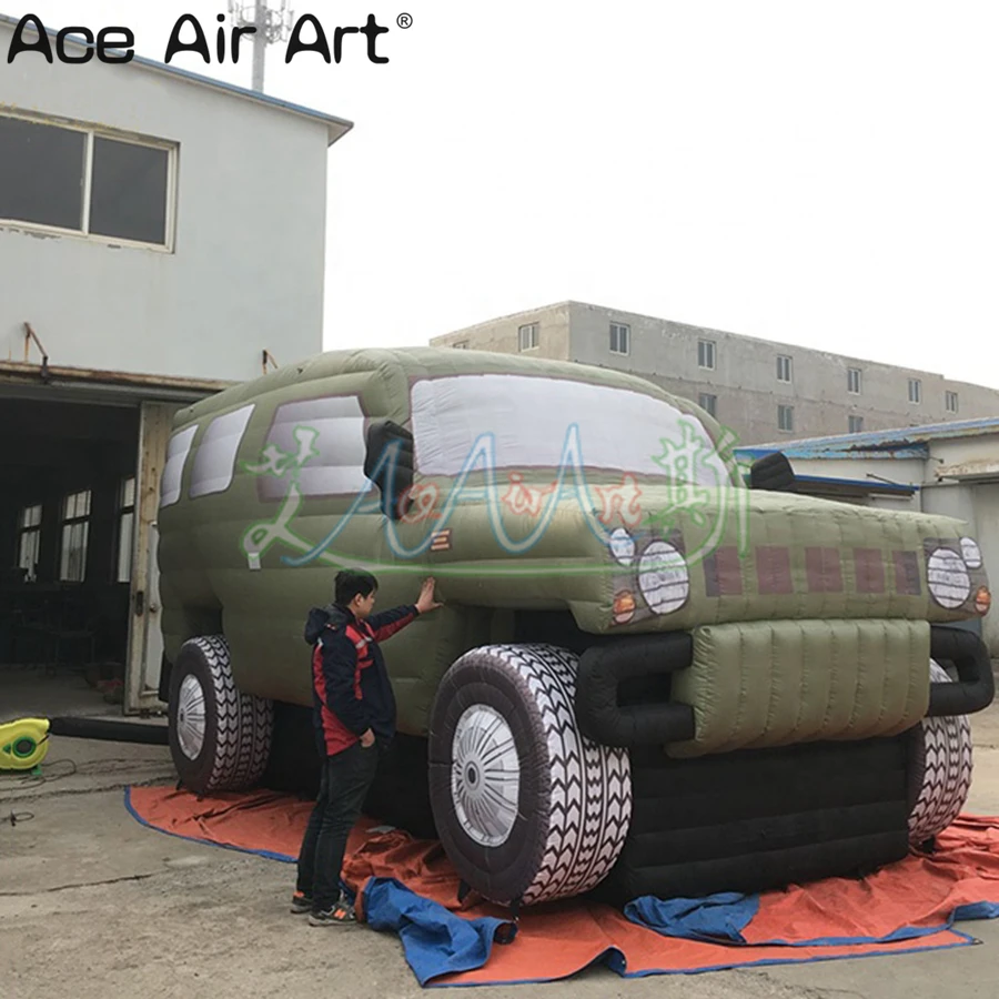 Customized Gray-green Inflatable Off-road Vehicle Model With Air Blower For Trade Show/Advertising Made By Ace Air Art