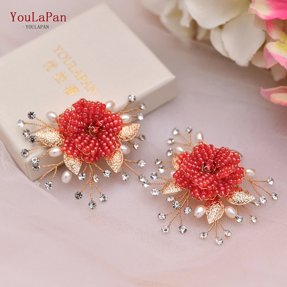 YouLaPan – accessoires de chaussures en strass pour femmes, lot de 2 pièces, breloques à Clip rouge, feuilles de mariage, cadeaux, boucle, X42