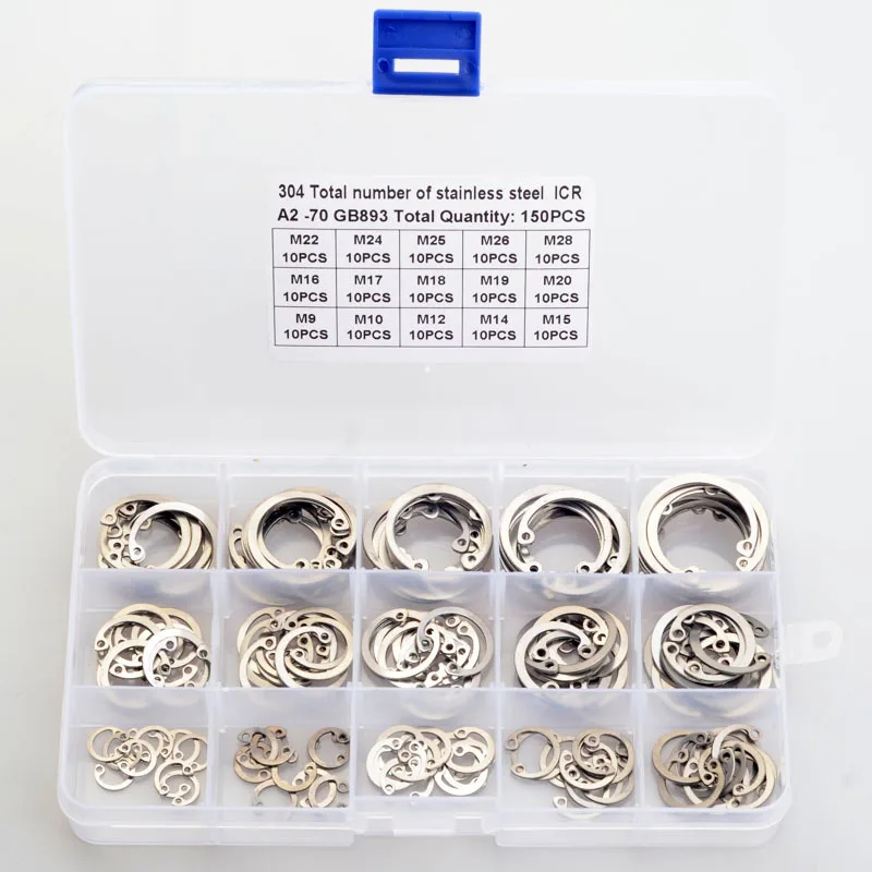 150pcs C type internal circlip retaining rings assortment kit 304 Stainless Steel Hole Circlip Snap Rings Set  GB893