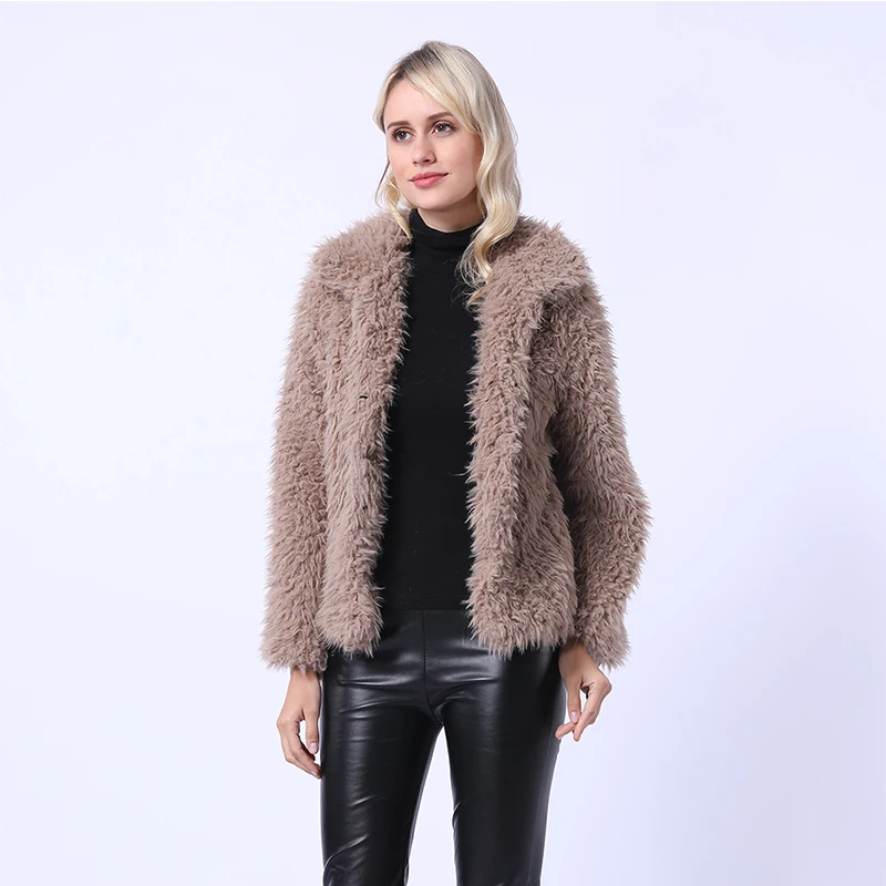 Winter Coat Female Faux Lamb Fur Jacket Turn Down Collar Furry Fashion Jacket Winter Warm Fluffy Jackets Women's Clothing