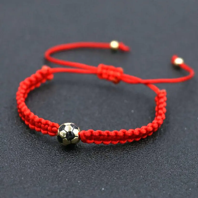 Handcrafted Gold Color Ball Football Charm Braid Bracelets Men Women Red Thread Bracelet Girls Boy Kids Lovers\' Lucky Gift