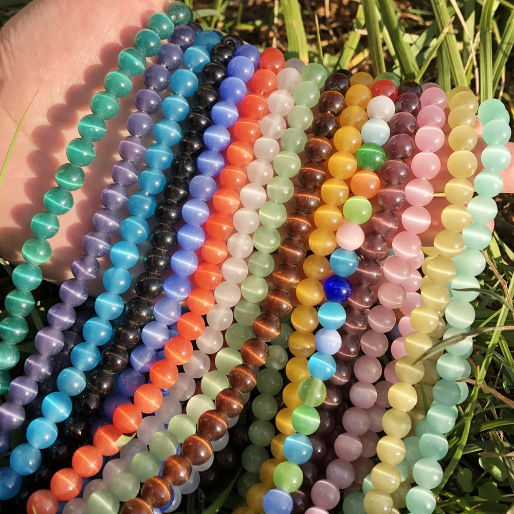 Natural Cat Eye Stone Beads White Yellow Orange Cat Eye Bead Smooth Loose Beads For Jewelry Making Diy Charms Bracelets Necklace