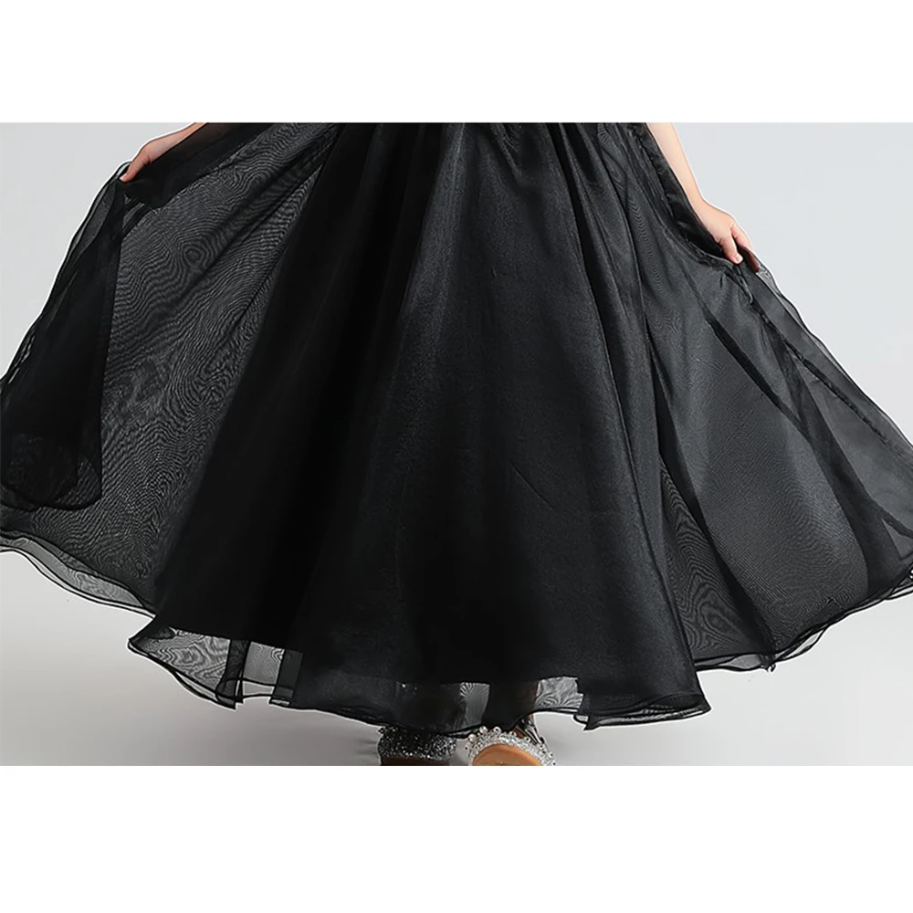 Dideyttawl Puff Sleeves Girls Dresses Black Junior Concert Birthday Party Gown Corduroy Tulle Junior Bridesmaid Dresses