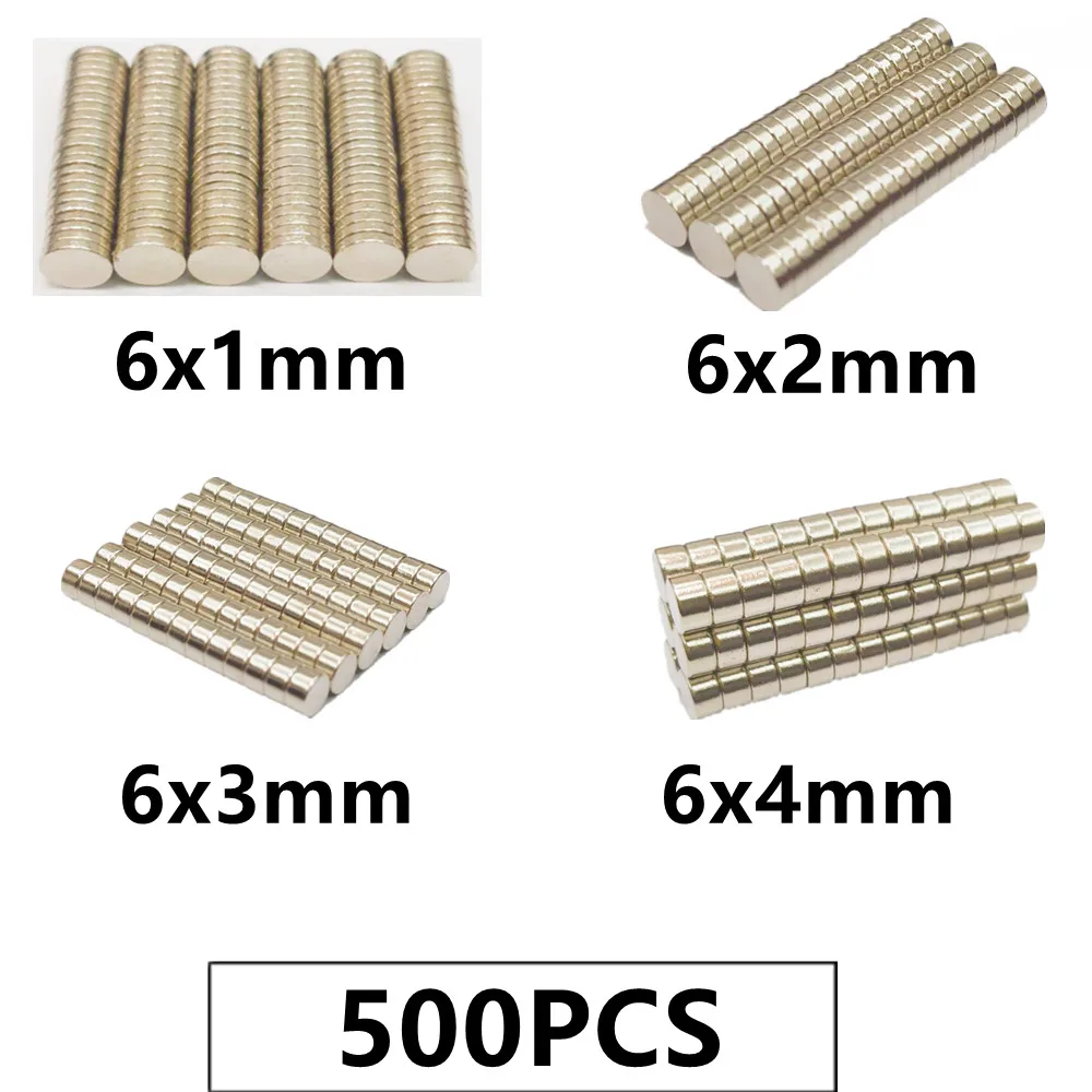 500PCS/LOT NdFeB Magnet 6*1 6*2 6*3 6*4 N35 Disc MAGNET 6x1 6x2 6x3 6x4 mm Round Speaker Neodymium magnets 6mm x 1mm 2mm 3mm 4mm