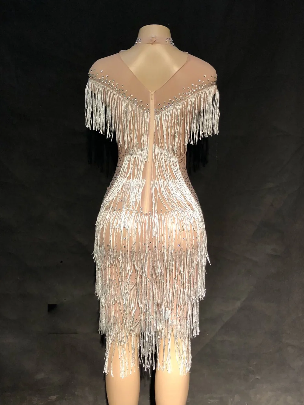 Luxurious Stones Mesh See Through Dress Women Fashion Birthday Dress Stage Female Singer Show Birthday Evening Party Dress