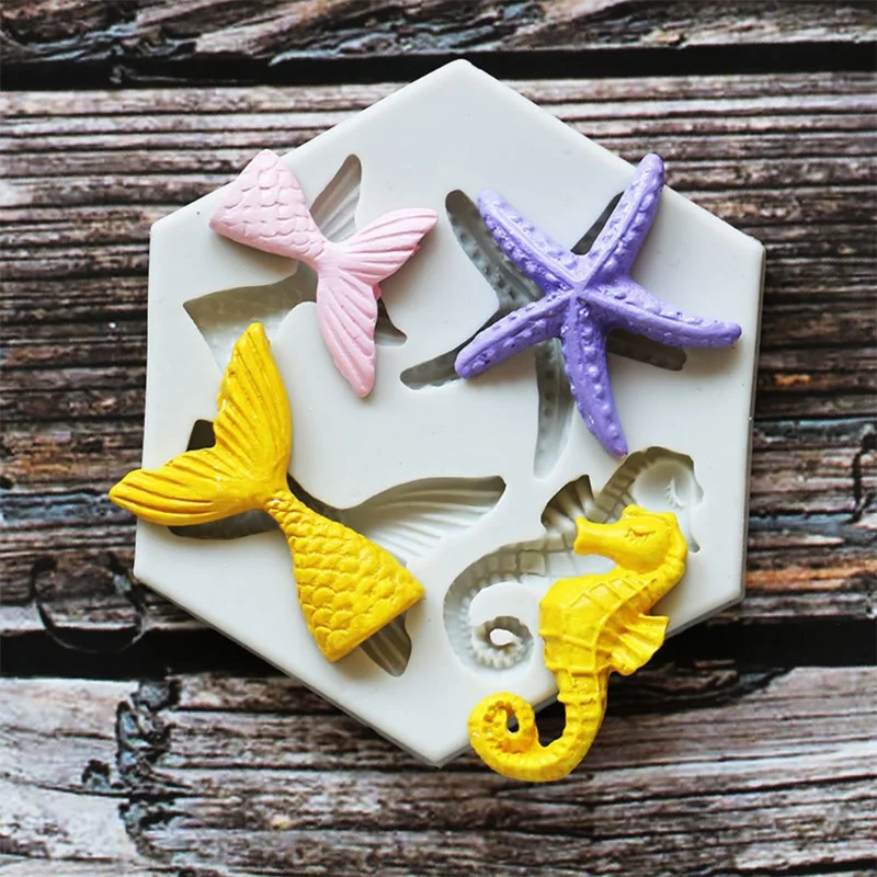 Fishtail Seahorse Silicone Mold Clay Plaster DIY Cake Baking Decoration Biscuit Chocolate Mold Sea Life Starfish Silicone Mold