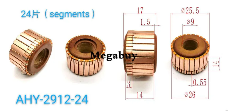 

9x25.5x17mm 24p Copper Bars Alternator Electric Motor Commutator Copper Commutator Armature Commutator 2912-24