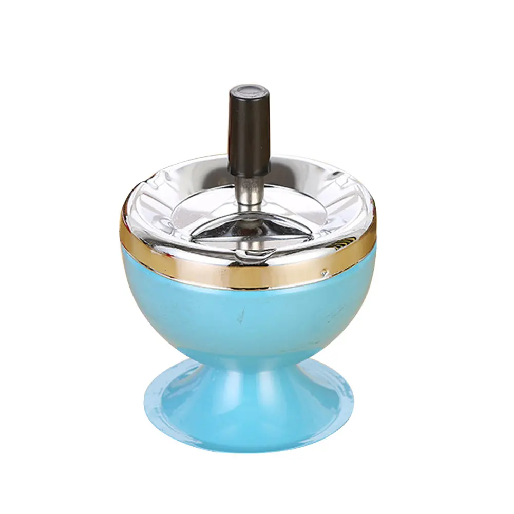 Stainless Steel Windproof Ashtray Round Push Down Cigarettes Ashtray with Rotating Lid Spinning Tray Home Office Ashtrays