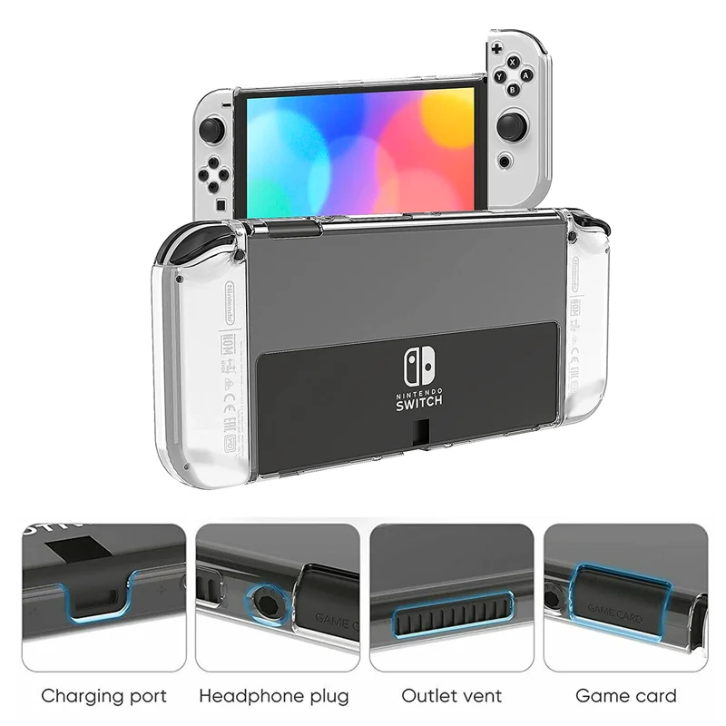 

For Nintendo Switch OLED CaseTransparent PC Crystal Shell Protective Cover Dockable Case Compatible with Console Joy-Con Control