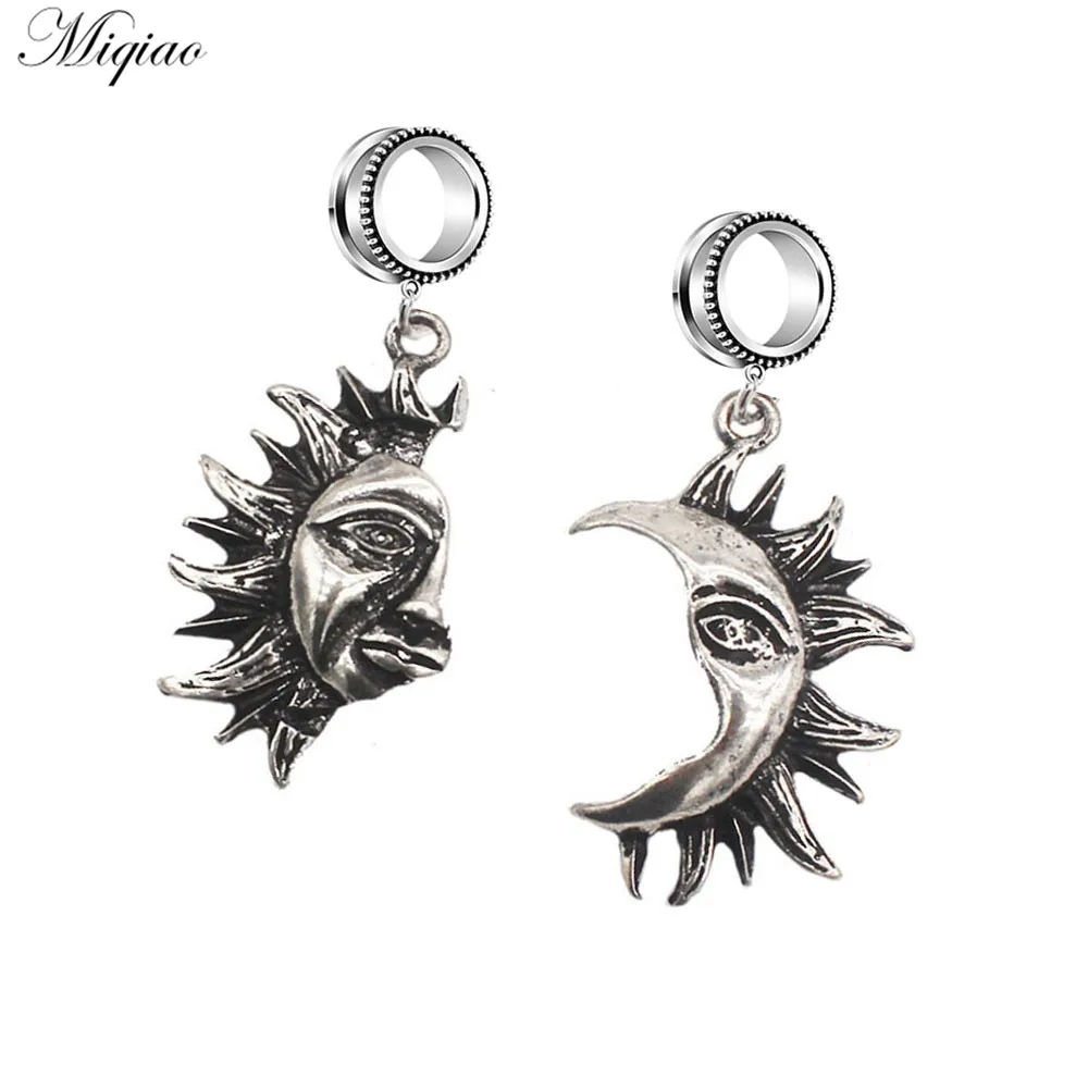 

Miqiao 2pcs Fashion Retro Style Stainless Steel Sun Moon Ear Pinna 6mm-30mm Human Body Piercing Jewelry