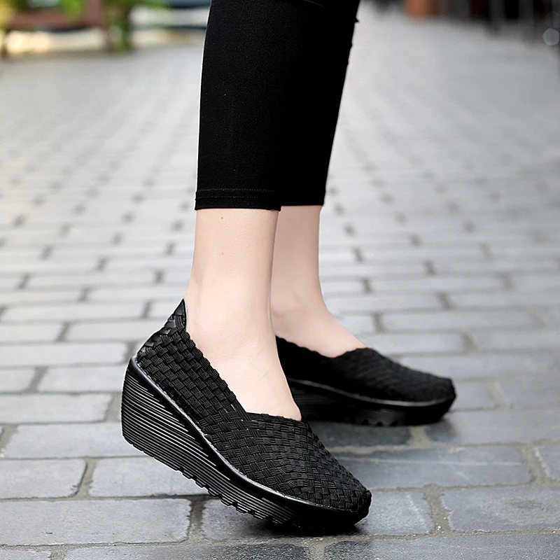 النساء أحذية رياضية الصيف أحذية منصة مسطحة تنفس المنسوجة الشقق أحذية امرأة موضة أحذية رياضية الراحة أحذية مشي حجم كبير 42 #2