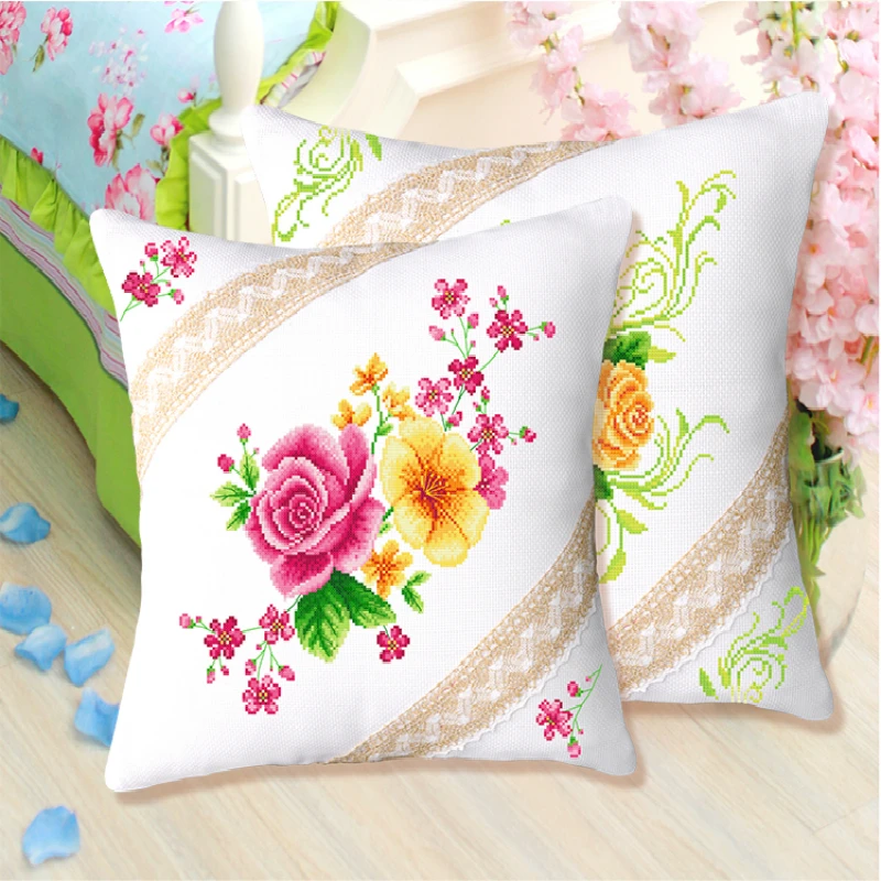 Cross Stitch Pillows Kit, Flowers are Used to decorate the Room, Sofa, Car Interior, Gifts for Boyfriend, Embroidery Kit