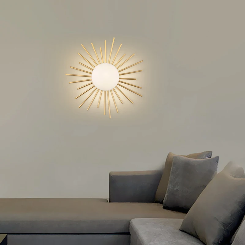 Luxo ouro luzes de teto nordic sol flor lótus folha forma superfície montado g9 corredor varanda lâmpada parede decorativa