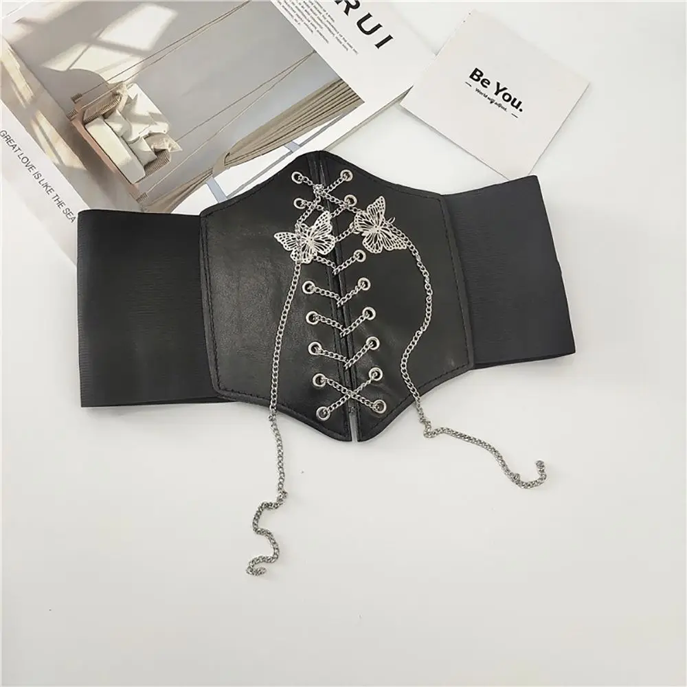 Light Luxury Premium Metal Butterfly Chain Fashion Goth Women Corsets Creative Harajuku Style High Waist Shaper Wide Belt