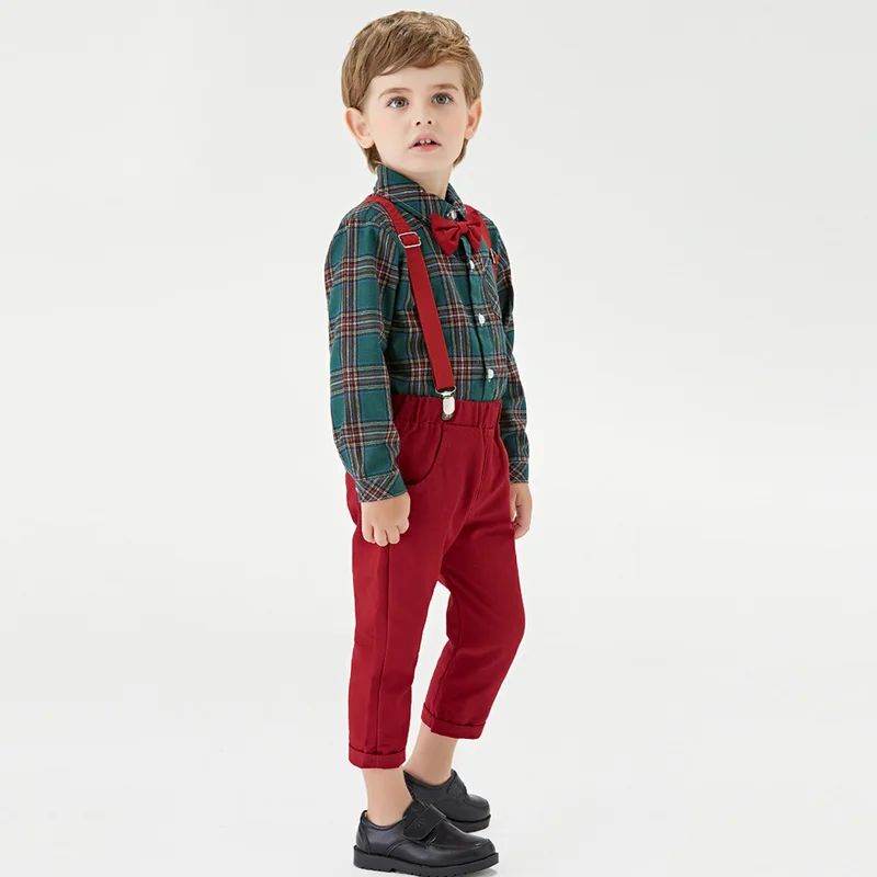 Top and Top Toddler Boys Clothing Set Autumn Winter Children Formal Shirt Tops+Suspender Pants 2PCS Suit Kids Christmas Outfits