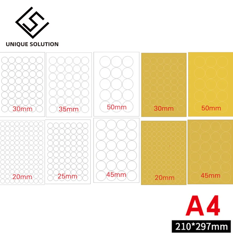 A4 Round White/Kraft Sticker Printing Label Blank Seal for Printers or Handwriting Diameter 2.5cm 3cm 4cm 6cm