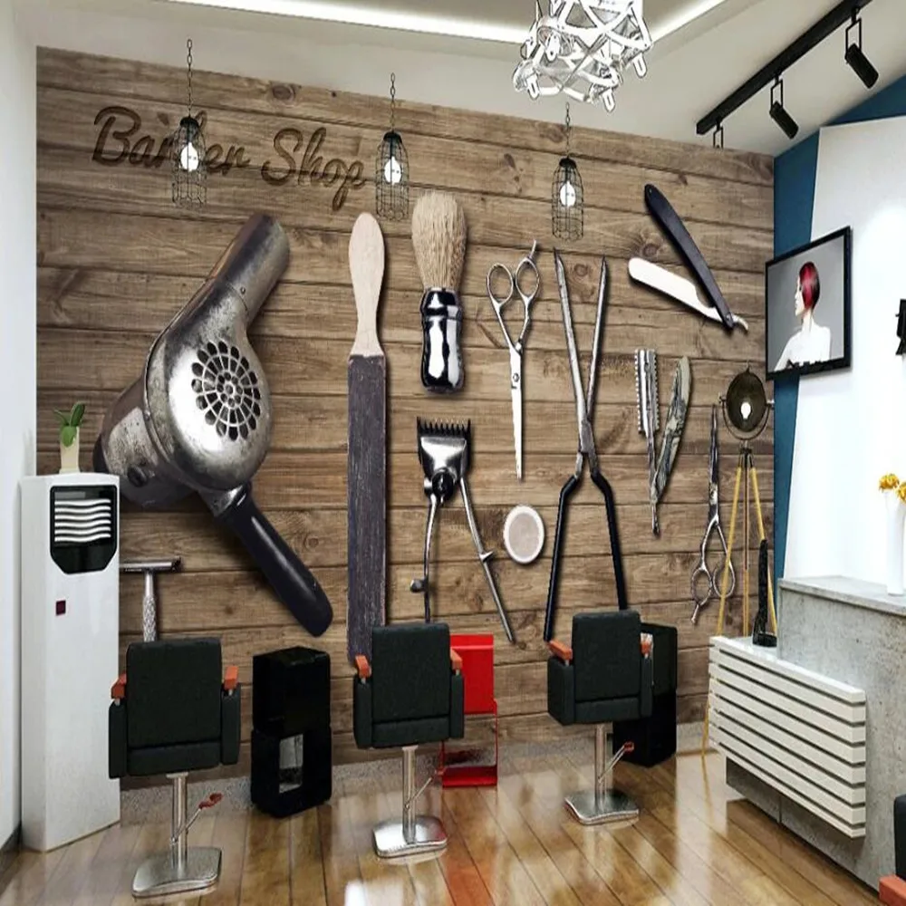 

Milofi Manufacturers custom 3D retro wood barber shop tools background wallpaper murals