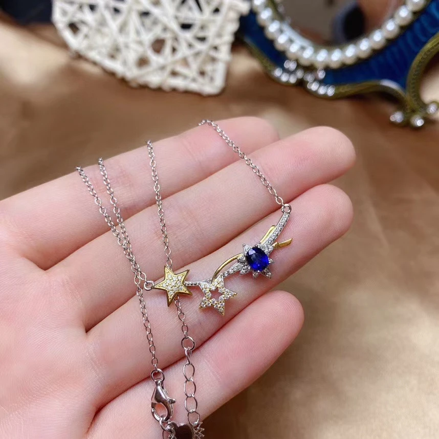 

CoLife Jewelry Silver Star Necklace Pendant 4x5mm Natural Blue Sapphire Pendant 925 Silver Sapphire Jewelry Gift for Girl