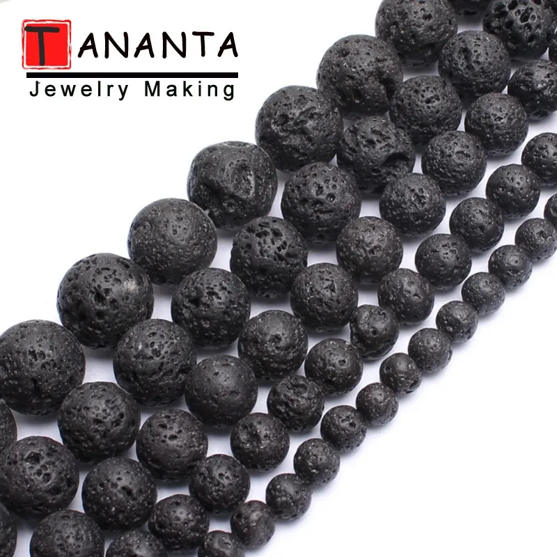 4MM-14MM Natural Black Lava Stone Volcanic Rock Round Beads For Needlework Jewelry Making DIY Bracelet Necklace Accessories 15''