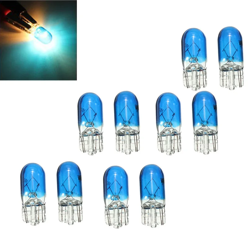 10 Pcs DC 12V T10 501 194 Car Halogen Bulb Interior Signal Light Side Marker Light Yellow Glass Bulb Car Acessories 3w