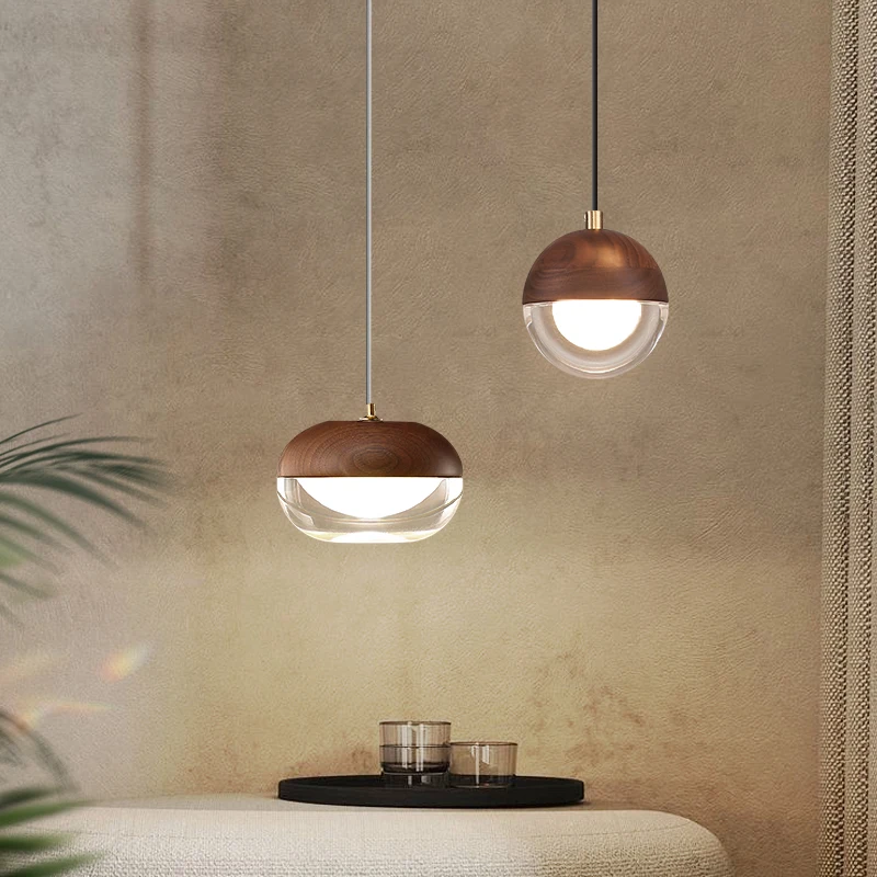 

Nordic Individual Luxury Wood Glass Pendant Lights Simple Modern LED Indoor Lighting Bedroom Bedside Restaurant Bar Cafe Study