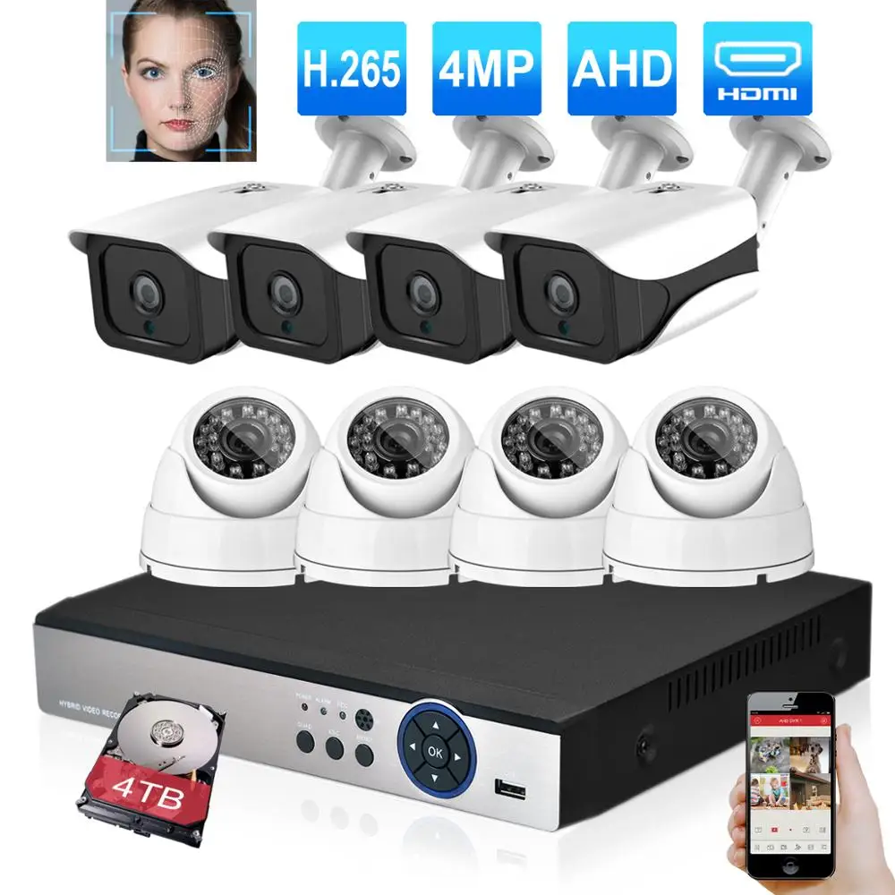 Home 1 Câmera de Segurança para Uso Externo. H.265 Canais 5mp Hdmi Dvr Gravador 4mp Kit de Câmeras de Vigilância Cctv.