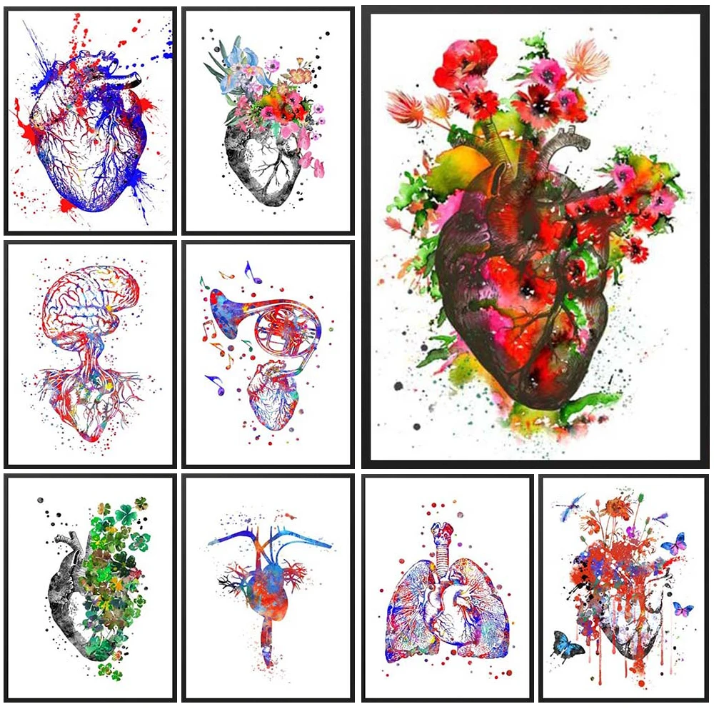 

Watercolor Heart with Flowers Hospital Nordic Poster Outpatient Wall Art Canvas Painting Wall Pictures For Living Room Unframed