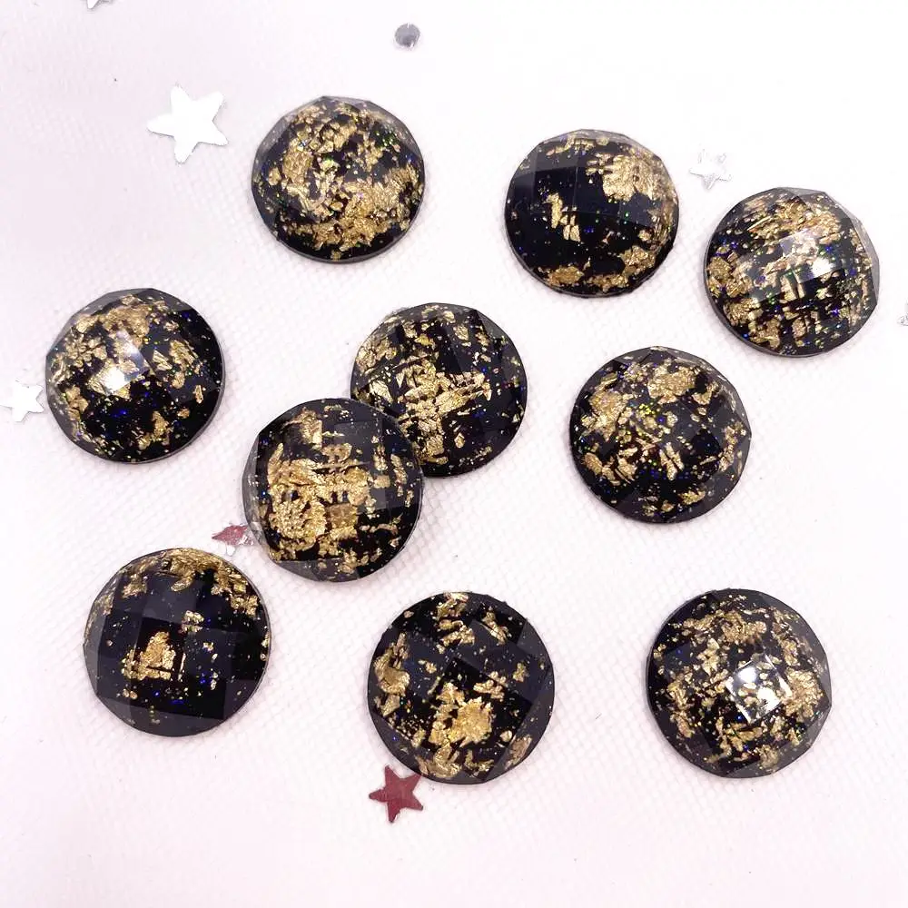 20Pcs 16mm Resin Glitter Filled Gold Foil Facet Round Gem Flatback Cabochon Rhinestone Scrapbook DIY Wedding Ornaments SL047