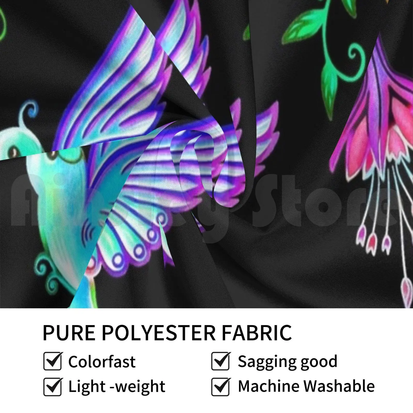 Hummingbird With Flowers , Rainforest Blossoms , Fuchsia Tapestry Background Wall Hanging Hummingbird Bird Animal Flower
