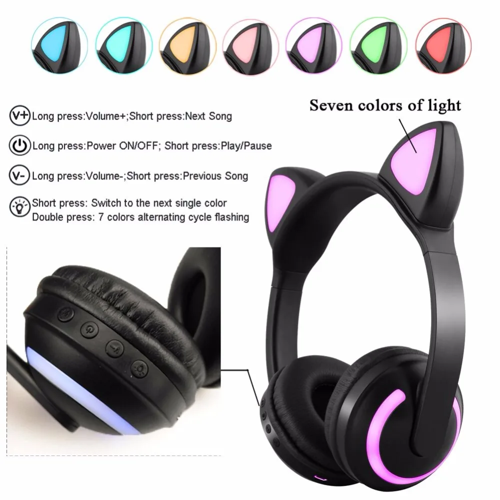 JINSERTA Bluetooth Stereo Orecchio di Gatto Cuffie Lampeggiante Ardore Cat Ear cuffie Gaming Headset Auricolare 7 Colori HA CONDOTTO LA luce