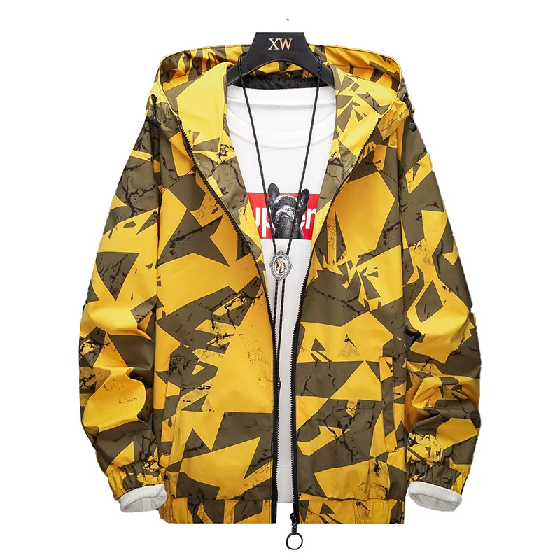 

Nice Pop Camouflage Casual Patchwork Jacket Men Hip Hop Spring Autumn Male Windbreaker Hooded Coat Bomber Jacket Men Plus Siz 5