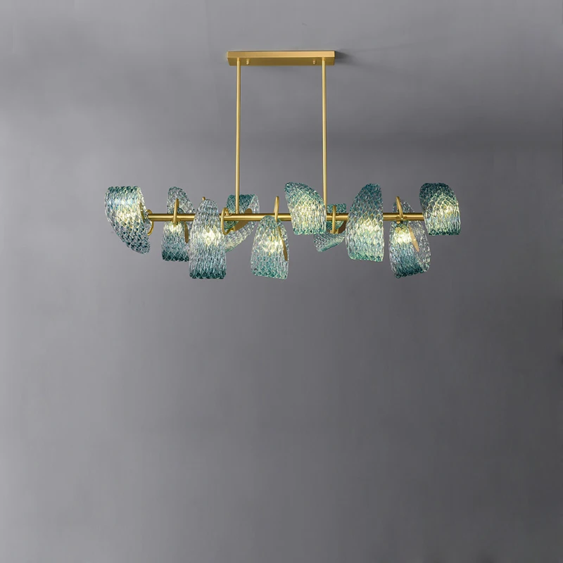 

G9 LED Postmodern Copper Glass Blue Beauty Lustre Chandelier Lighting Suspension Luminaire Lampen For Dinning Room