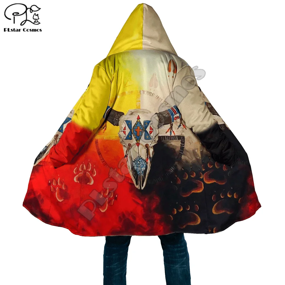 

PLstar Cosmos Aborigine Style Buffalo 3D Print Winter Men/Women Hooded Cloaks Fleece Wind Breaker Unisex Casual Warm Overcoat B2