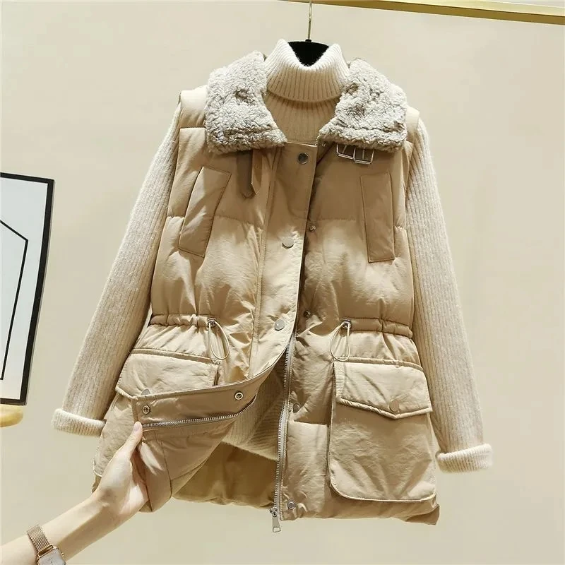 

Furry Collar Down Cotton Vest Women's Short All-Match Autumn Winter Sports Ladies Jacket Keep Warm Thicken Cotton Female Vest