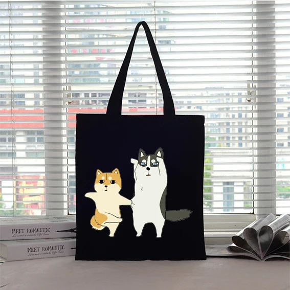 Bolso de mano con estampado de perro de Anime para mujer, bolsa de compras plegable, lavable, reutilizable, de lona para estudiantes