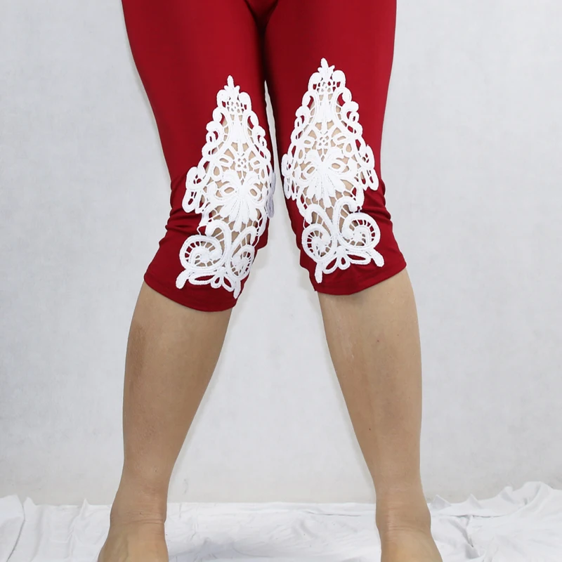 Shikoroleva frauen Jeggings 2019 Sommer Häkeln Spitze 3/4 Modal Baumwolle Spandex Plus Größe Kurze Leggings 7XL 6XL 5XL XS rosa Rot