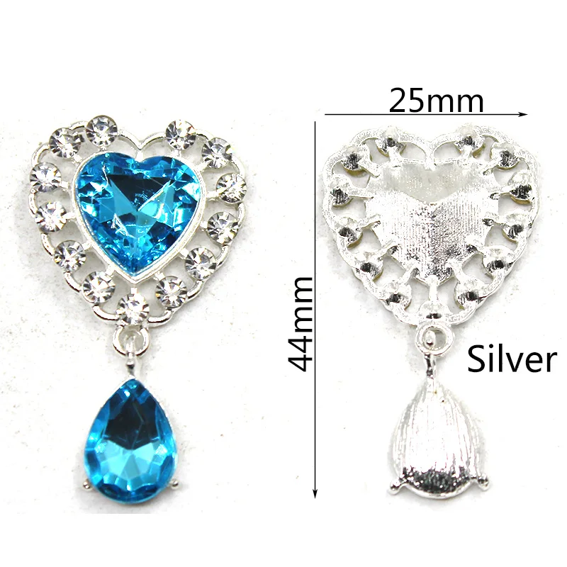 Acrylic Rhinestones Pendant Buttons, Mixed Color, DIY Handwork, Sewing, Decoration, Metal Accessories, 25x44mm, 10Pcs, Lot