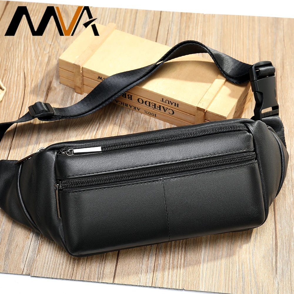 MVA Men\'s Waist Bag For Men Leather Genuine Travel Belt Bag Leather Fanny Pack Men Small Waists Bags Mens Shoulder Fashion  7312