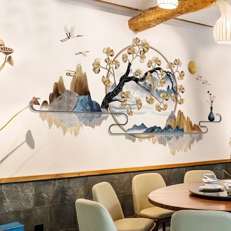 Chinese Style Landscape Wall Sticker Ginkgo Tree Home Decor Art Vinyl Wall Decal Creative Mural