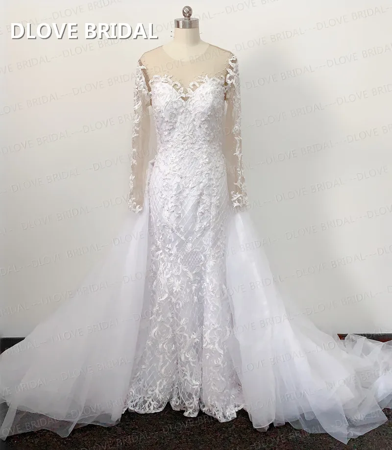 Afneembare Trouwjurk Lange Mouwen Bruidsjurken Factory Custom Hoge Kwaliteit Gown Real Foto 'S