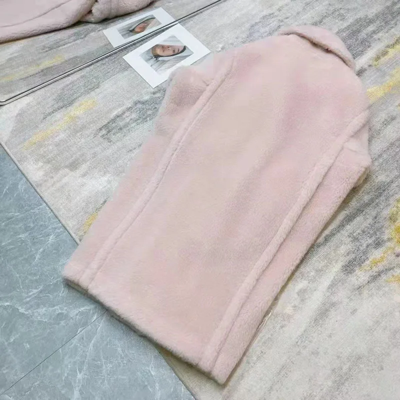 Casaco feminino casaco de inverno urso de pelúcia estilo real lã de ovelha jaqueta turn-down colarinho longo comprimento grosso quente roupas