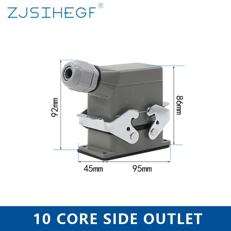 HDC- HE-01-1 16A Rectangular Heavy Duty Connector 10 Pin Aviation Plug Socket Top Wire And Side Wire