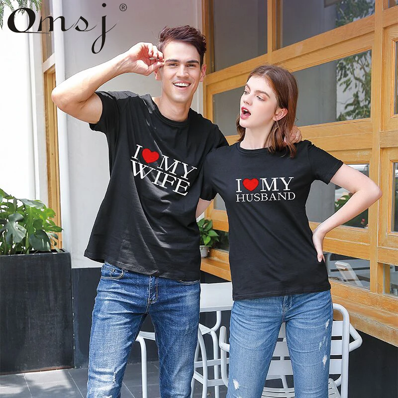 2024 New Hot Summer Cool Matching Couple T Shirts I Love My Wife& I Love My Husband Letter Print Lover Outfits for Him and Her