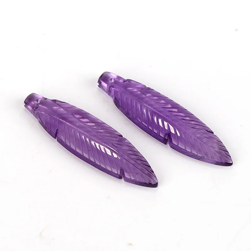 

Natural Gemstone Beads,Hand Carved earrings Amethyst Beads Flatback Feather earrings Quartz Gemstone diy earrings , 35x9x4mm