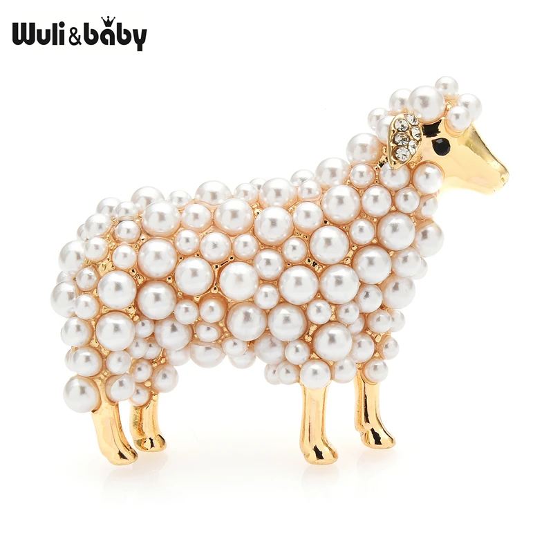 Wuli&baby 2-color Pearl Sheep Brooches For Women Unisex Lovely Animal Party Casual Brooch Pins Gifts