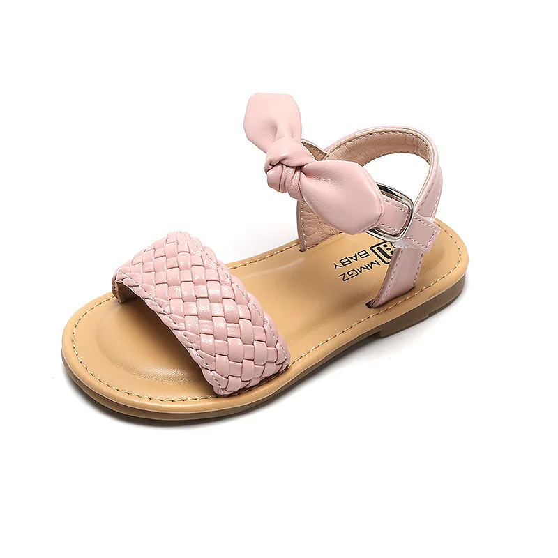 Kids Shoes for Girl Sandals Summer Cute Bow Weave Baby Girl Shoes Flat Heels Infant Girls Beach Sandals SMG248