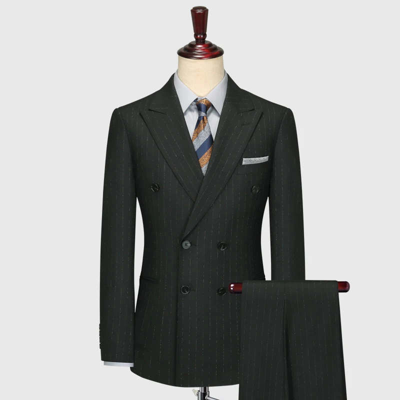 Black Stripe Suits Set Double Breasted Slim Style For Wedding Groom Dress Plus Size 58 Business Man Clothing