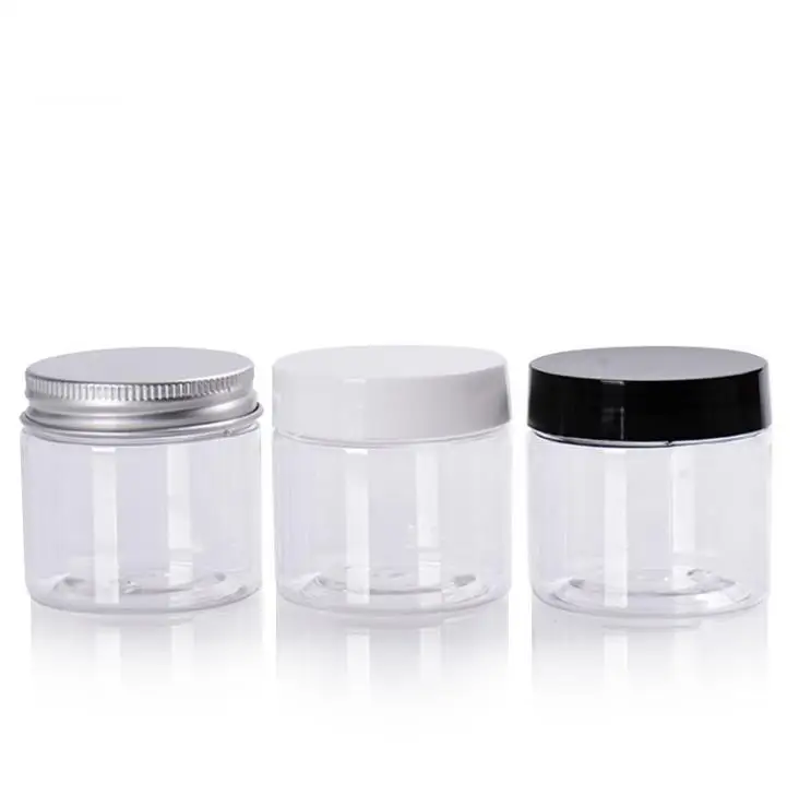 

600 X 50g PET Clear Plastic Jar Cream Container Pot With Aluminum /White /Black Lid Cap Cosmetic Travel Packaging Bottle SN244