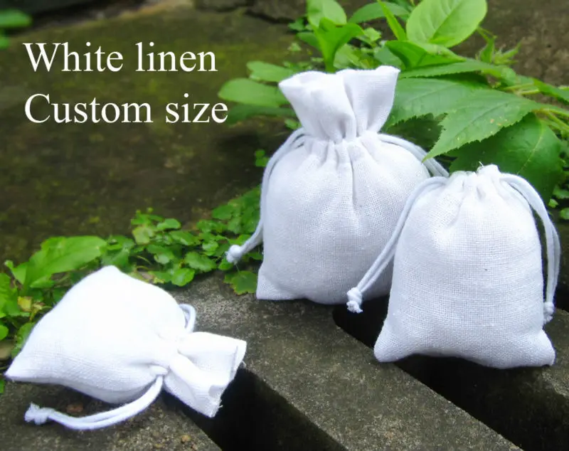 

White Linen Drawstring Bag Decorative Bags Small Pouch Product Packaging Mosquito Repellent Bag Custom Logo Print Sachet 7x9cm