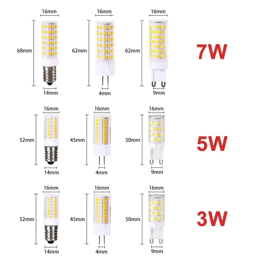 Vnzzo-ハロゲン電球交換用LED,220V,3W,5W,7W,g4,g9,e14,360 V